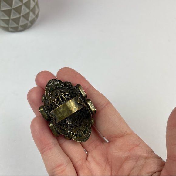 Miriam Haskell 2016 Colorful Green Pink Gold Rhinestone Statement Ring Jewelry - Picture 9 of 10